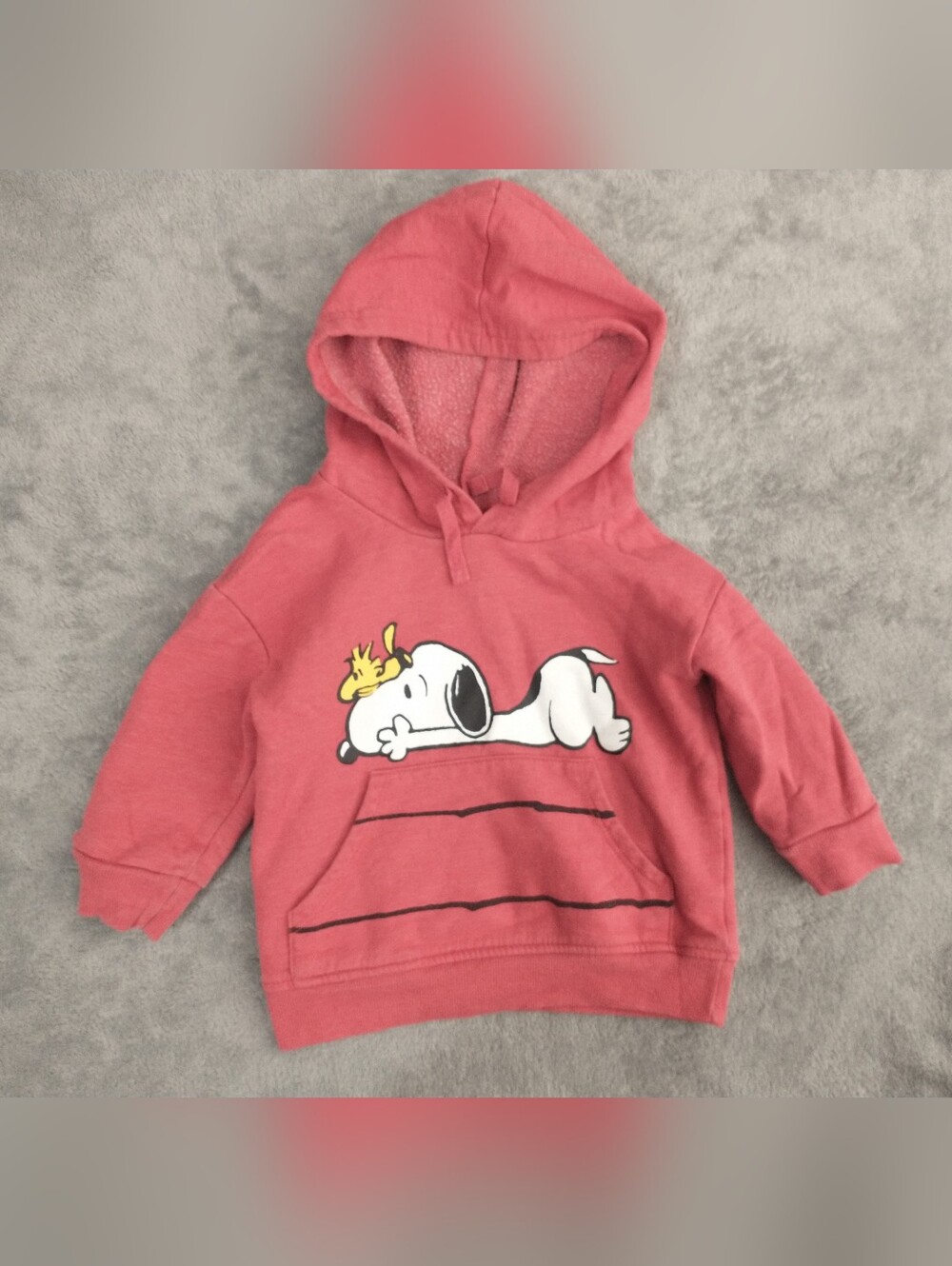 Kids - 2T - Peanuts Red Pullover Hoodie w/ Snoopy & Woodstock Graphic
